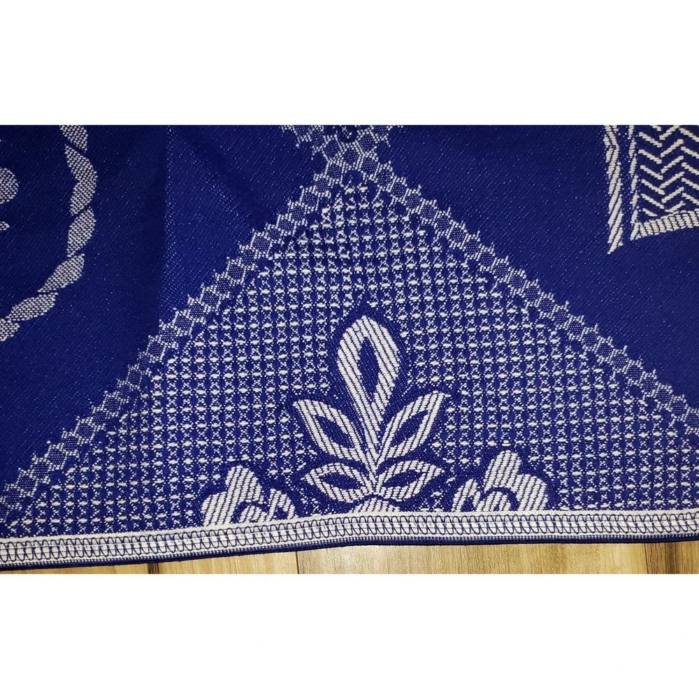 El Dormilon Bedspread Blue White Floral Cotton Blend Full / Queen Size 97 x 80